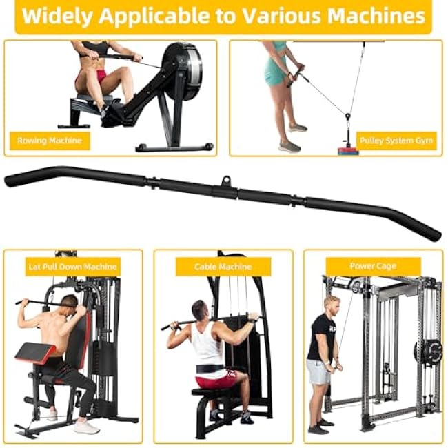 46 Lat Pulldown Attachments Bar For Cable Machine,2 in 1 Wide Grip Rotating Bar For Homr Gym Pulley System,Tricep Press Down Straight Bar With Foam Handle (Black, 46)