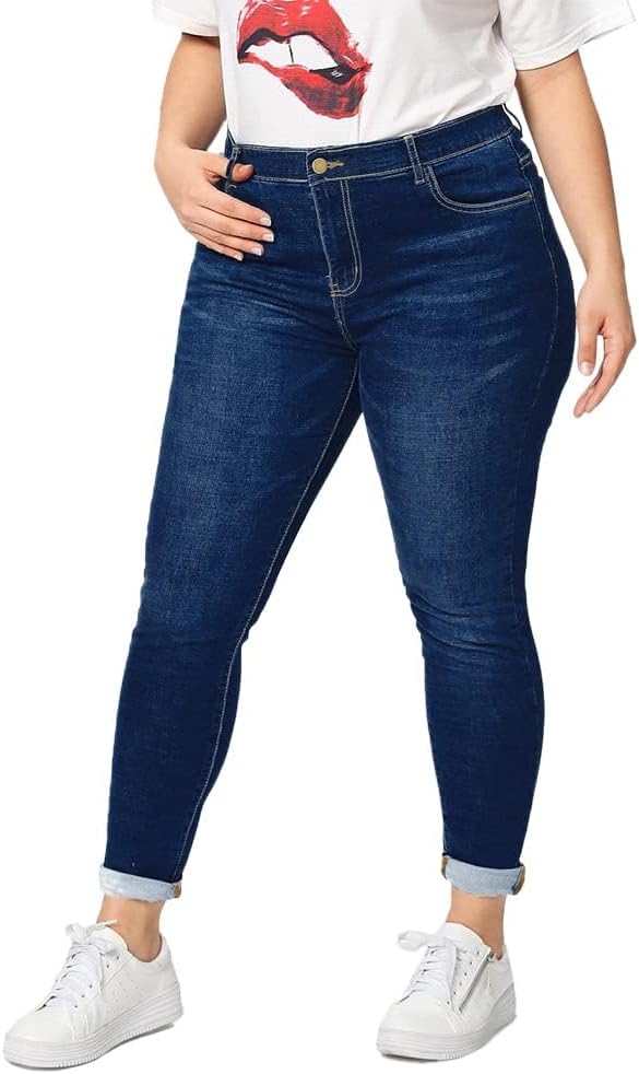 ALLABREVE Womens Plus Size Skinny Jeans Stretchy High Waisted Ankle Jean Ripped Slim Fit Washed Denim Distressed Tight Jean - Image 3