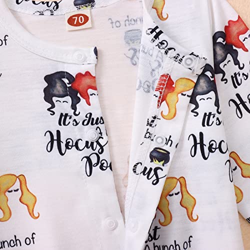 Newborn Baby Boys Girls Halloween Romper Hocus Pocus Long Sleeve Button Onesie Jumpsuit Fall Winter Clothes (White, 12-18Months) #TOP2