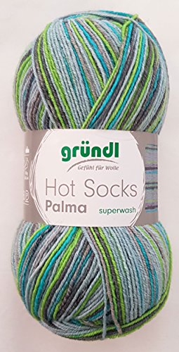 Gründl Wolle   Madeja 100 Gramos Hot Socks Calcetines Palma Superwash  Ovillo de 41% algodón 39% Lana, 13% Poliamida, 7% poliéster
