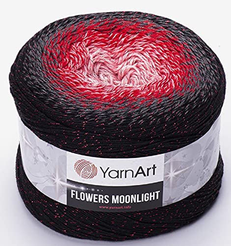 Image of Yarn Art YarnArt Flowers Moonlight Glitter Cotton Yarn, Weight 9, 17oz Length 1093 Yards Rainbow Crochet, Metallic Lurex Handknit Shiny, Silvery Cake, Multicolor Cotton, Rainbow Crochet (3282)