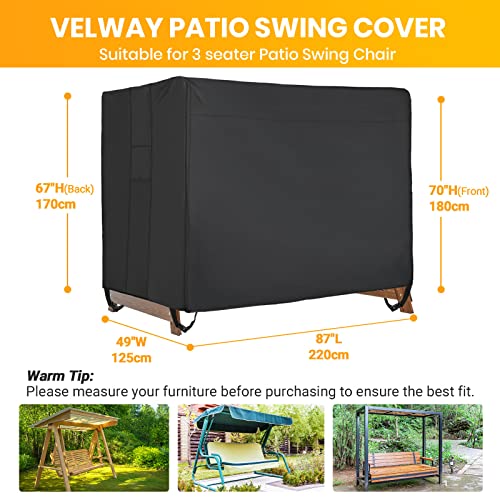 Velway Outdoor Swing Cover 3 Triple Seater Waterproof Patio Hammock Cover 87X49X70 All Weather Windproof Glider Chair Cover For Garden Furniture, Black #TOP1