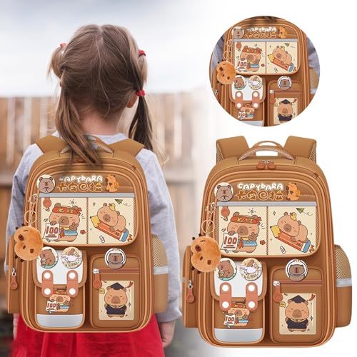 Large Capacity Cute Capybara Backpack, Funny Going Out Cartoon Laptop Travel Casual Bag, Ergonomic Design For Back (Khaki.)2