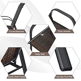 HAPPYGRILL 6 Pack Stackable Dining Chairs Outdoor PE Wicker Patio Arm Chairs with Rustproof Steel Frame, Bistro Deck Chairs for Backyard Garden and Poolside