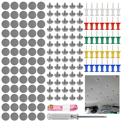 Juego de 65 piezas de reparación de techo de coche, botón de PP, remaches para vehículos, con pinillos, destornillador cinta métrica, para todos los coches