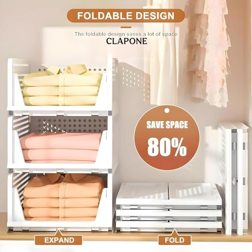 Image of VERAT 1 Pieces Storage and Organisers /Wardrobe Organizer Storage /Plastic Wardrobe /Cloth Adjustable for Foldable /Clothes Organizer Foldable Shirt /Almirah /Cupboard /Cupboard Stackbale Clothes(White)