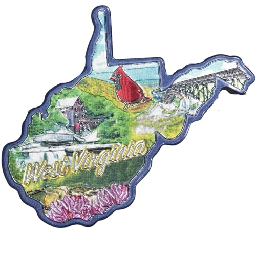 West Virginia Mountain State Metallic Magnet, Cardinal and Bridge Souvenir, 2.5-Inch