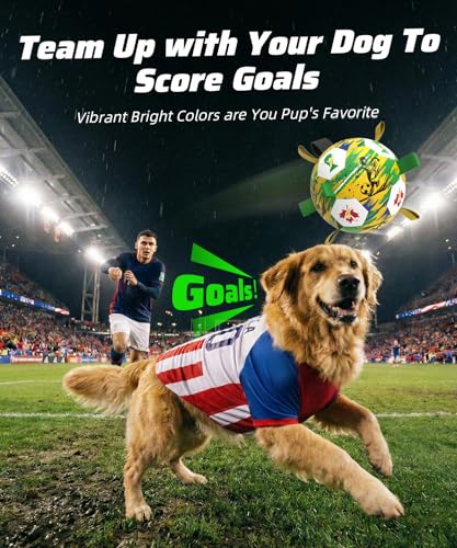 Image of HETOO Dog Soccer Ball with Straps, Large World Cup Dog Toys, 8 Inch | Large Dog Toys Herding Ball, Outdoor Indoor Dog Water Pool Toys, Pet Puppy Birthday Gifts, Dog Balls for Medium Large Dogs