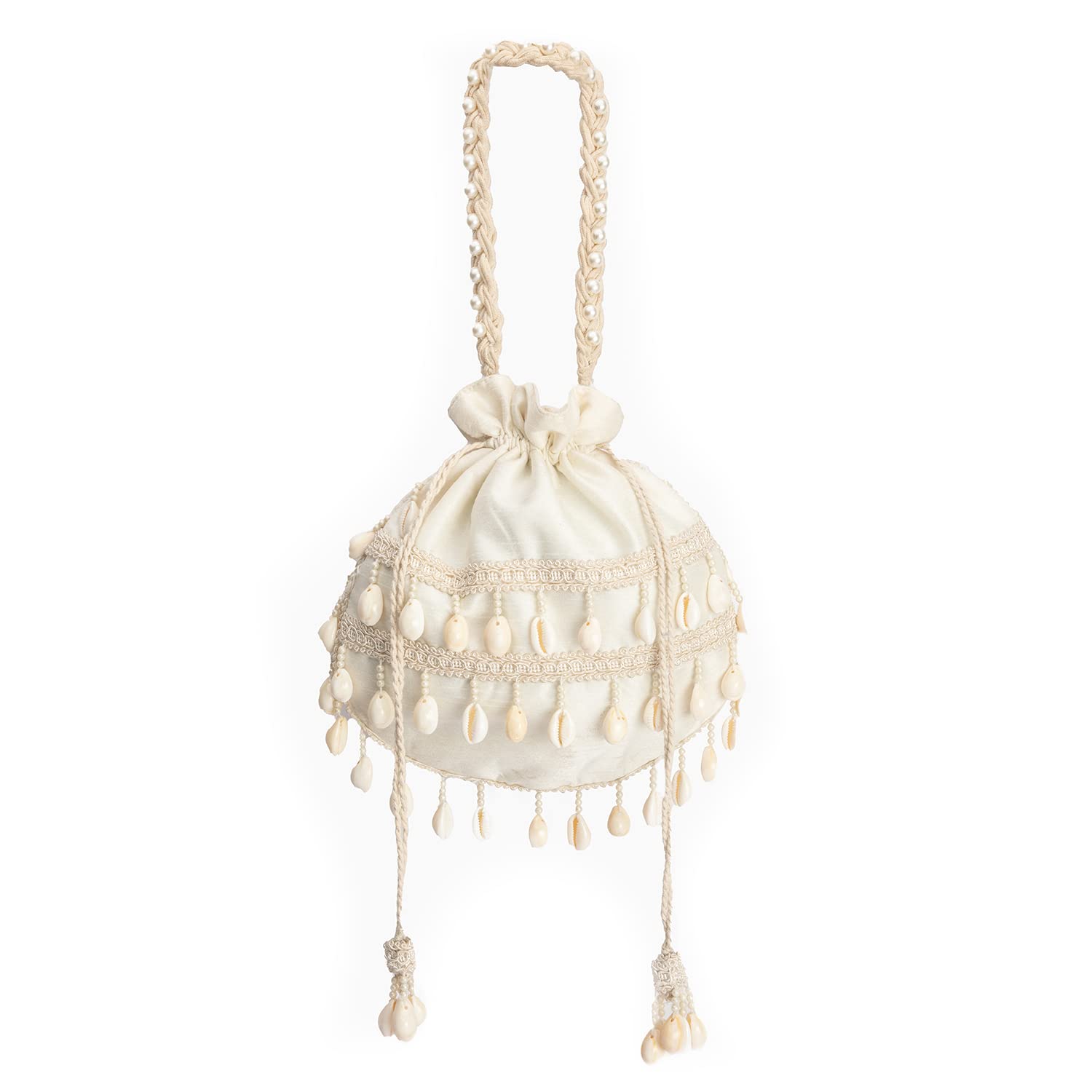 DEEBACO Womens Ethnic Rajasthani Embellished Silk Potli, Handbag, Wristlets, Girls with Handmade Embroidery, Antique Sequin, Beads, for Parties and Weddings Royal Mahogany Potli Bag (Off-White) (B0B2KFJWLV) Amazon Price History, Amazon Price Tracker