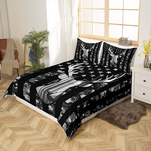 Manfei WWS9818GYY-TJ_UST Deer Antlers Duvet Cover Twin Size,Camouflage American Flag Bedding Set,Wild Animal Comforter Cover 2 Pcs thumb #2