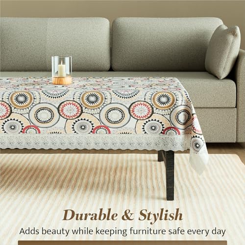 Image of Kuber Industries 40x60 Inch PVC Table Cloth 4 Seater | Multipurpose Dining Table Cover /Protector Sheet for Home, Party and Events | Rangoli Print - White
