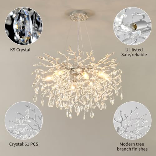 EGM 24-Inch Modern Tree Branch Chandelier Silver Crystal Pendant Lighting by EGM - Used condition - Image 4