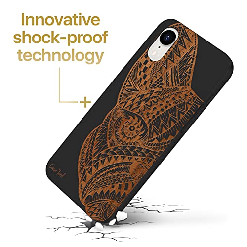 Caseyard Wood Phone Case For Iphone Xr Laser Engraved Pug Face Design Black Wood Compatible Iphone Case Protective Shockproof Slim Fit Cell Phone Cover For Men & Women #TOP2