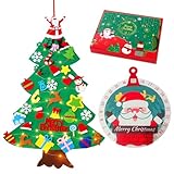 Felt Christmas Tree for Toddlers, 3.2ft My First Christmas Tree+Santa Claus Advent Calendar for Kids, 34 Ornaments Wall Hanging DIY Xmas Decorations with String Light(Batteries Not Included)