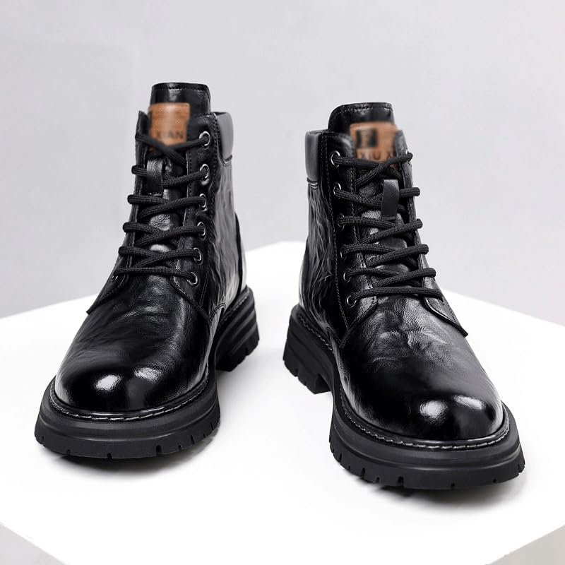 HBJWOV Men's Boots Velvet Thickened Warm Cotton Shoes Vintage Men's Warm Lined Lace Up Work Boots Anti-slip Wear-resistant Oxford Shoes