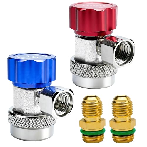 CALPOSE R134a Adapter Fittings, Adjustable R134a Quick Couplers High and Low Side, Air Conditioning Line Repair Tool Kit for R134a Car AC System Evacuation Recharging, R134a AC Service Port Connectors