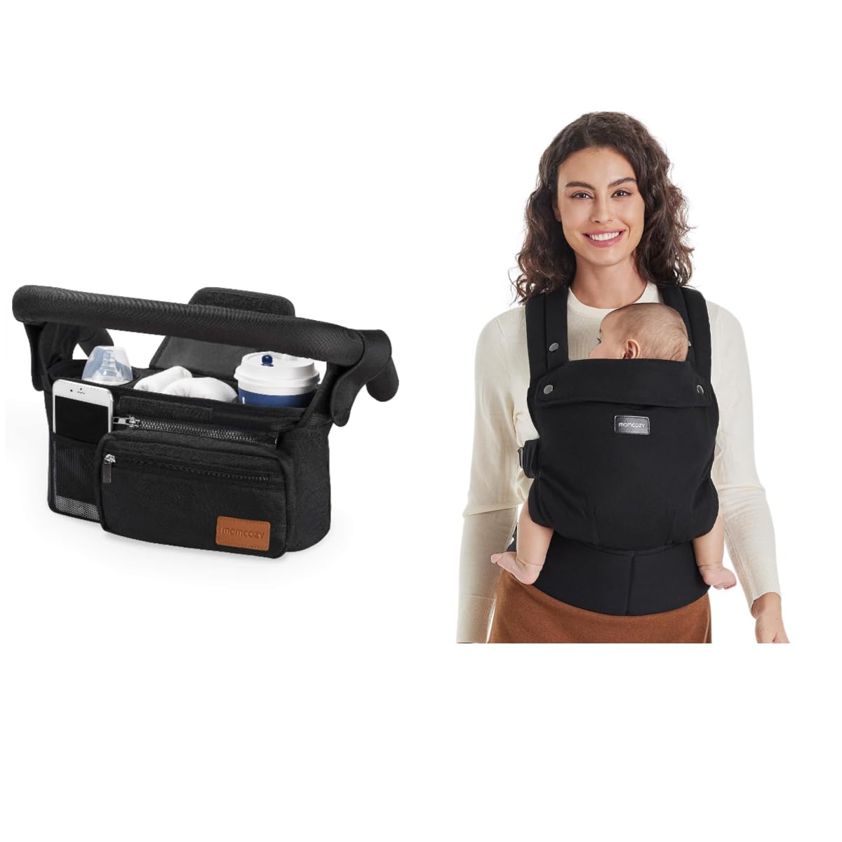 Momcozy Universal Stroller Organizer & Ergonomic, Cozy and Lightweight Baby Carrier, Black