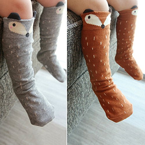 Baby Girls Cute Fox Pattern Soft Cotton Knee High Socks Hosiery3