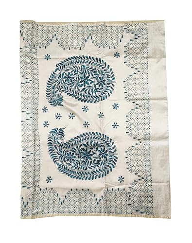 Image of SHRISTI CLOTHINGS Women's Hand Embroidered Cotton Silk Kantha Stitch Saree with Blouse Piece (SB430324 TWD85)