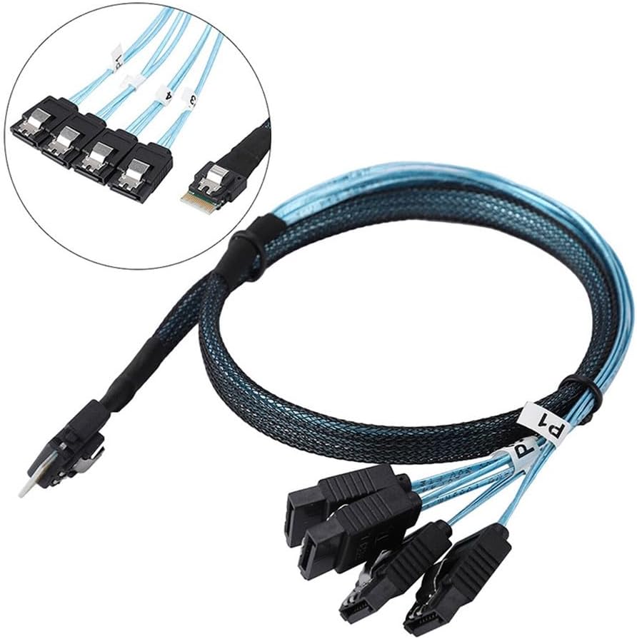 2x Fit for Mini SAS SFF-8643 to 4 SATA 7pin hard disk 6Gbps data Server Raid Cable 1m CL
