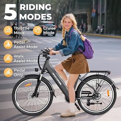 WINDHORSE 26 Electric Bike for Adults 20MPH & 30-50 Miles Range, Shimano 7-Speed, 468WH Removable Battery Commuter Ebike with 750W Peak Motor, Front Suspension, Rear Rack, Fenders, UL2849 Certified