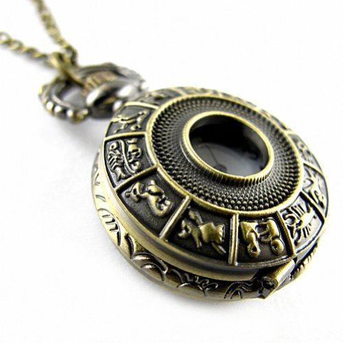YouYouPifa Bronze Twelve Constellation Pattern Carved Hollow Small Pocket Watch