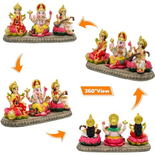 Estatua Hindu Ganesh Lakshmi Saraswati Polystone 3.9" miniatura 5