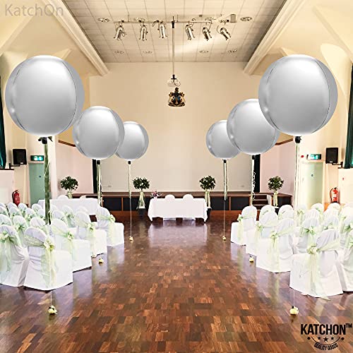 Image of KatchOn Large Silver Balloons - 22 Inch, Pack of 6 | 4D Round Mylar Balloons for Birthday Decorations