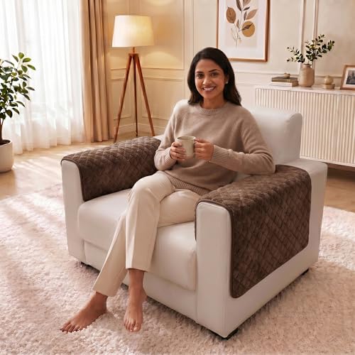 Image of Story@Home Premium Quilted Sofa Armrest Covers | Anti-Slip Armrest Covers for Sofa | 1 Pair - 70(D) x 50(L) cm - Brown