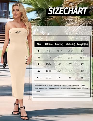 MANER Women's Strapless Bodycon Maxi Tube Dress Ribbed Elegant Casual Long Party Dresses4
