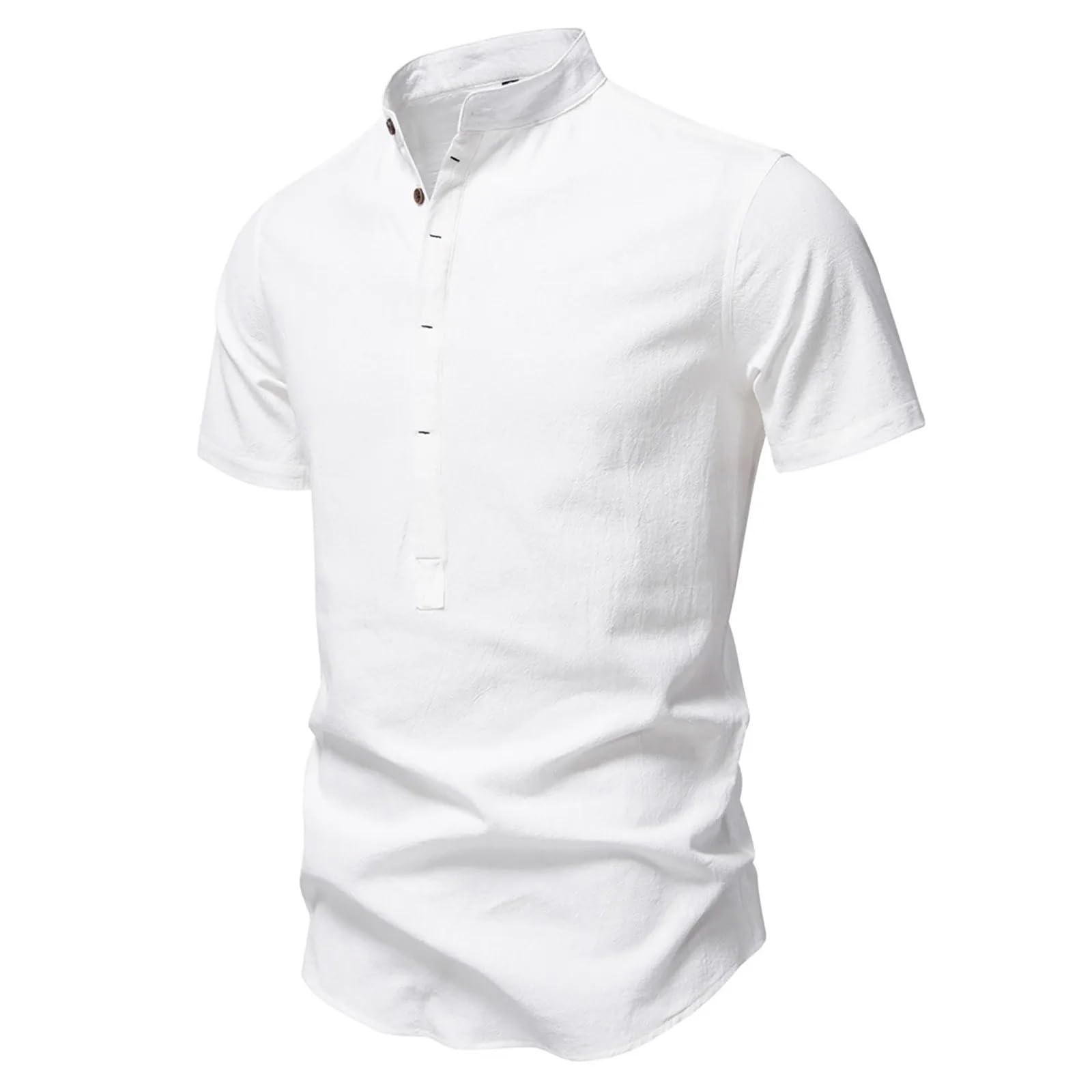 Chemise homme manches courtes col montant en coton lin premium blanc M