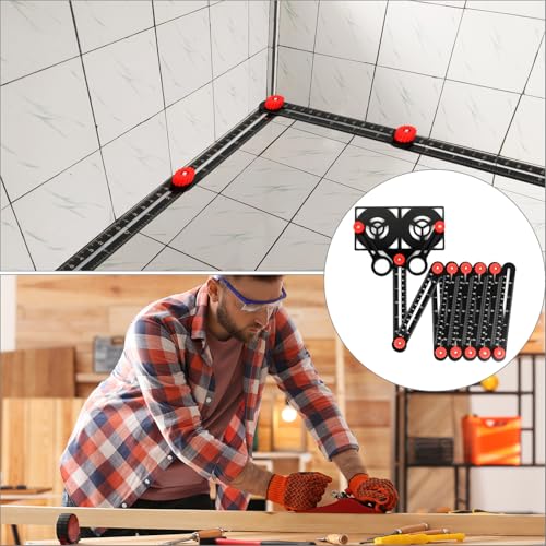 QWORK® Template Tool, 12 Sides Winkelschablone Multi Winkel Lineal mit Tile Positioning Aperture für Architekt Fliesen Tischler Holzarbeiten Plasterer