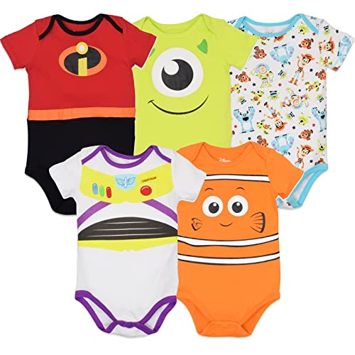 Disney Mickey Mouse Lion King Winnie the Pooh Pixar Toy Story Finding Nemo Baby 5 Pack Bodysuits Newborn to Infant