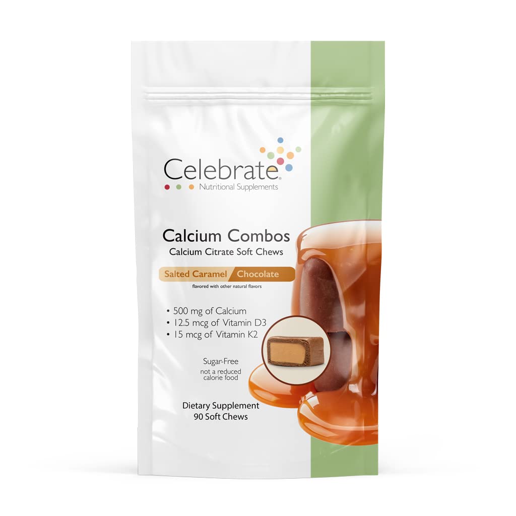 Celebrate Vitamins Bariatric 500mg Calcium Citrate Soft Chews Combo with 500 IU Vitamin D3 – Essential for Gastric Bypass Patients & Bone Health - Sugar & Gluten Free, Caramel Chocolate (90 Chews)
