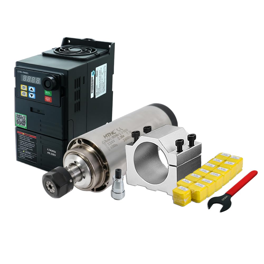 Kit moteur broche 2,2 kW refroidi par air avec convertisseur de fréquence, support de 80 mm et kit de collet ER20, moteur de fraisage CNC 24000 tr/min pour gravure sur bois et métal