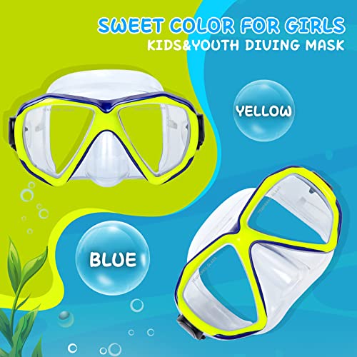 Kids Snorkel Diving Mask 180° Anti-Fog Child Swim Mask, Tempered Glass Swim Goggles With Nose Cover Anti-Leak Swim Goggles For Swimming Diving Snorkeling For 4-14 Boys Girls Youth (Yellow) #TOP5