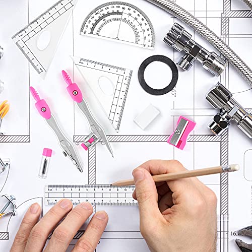 Coopay 2 Sets Math Geometry Kit, 10 Pieces Student Supplies Per Set Includes Ruler, Triangles, Protractor, Compass, Eraser, Pencil Sharpener, Lead Refills, Pencil, for Drafting and Drawings
