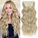 ALXNAN Clip In Hair Extensions,Dirty Blonde Long Wavy Hair Extensions 20 Inch 4PCS Thick Hairpieces for Women