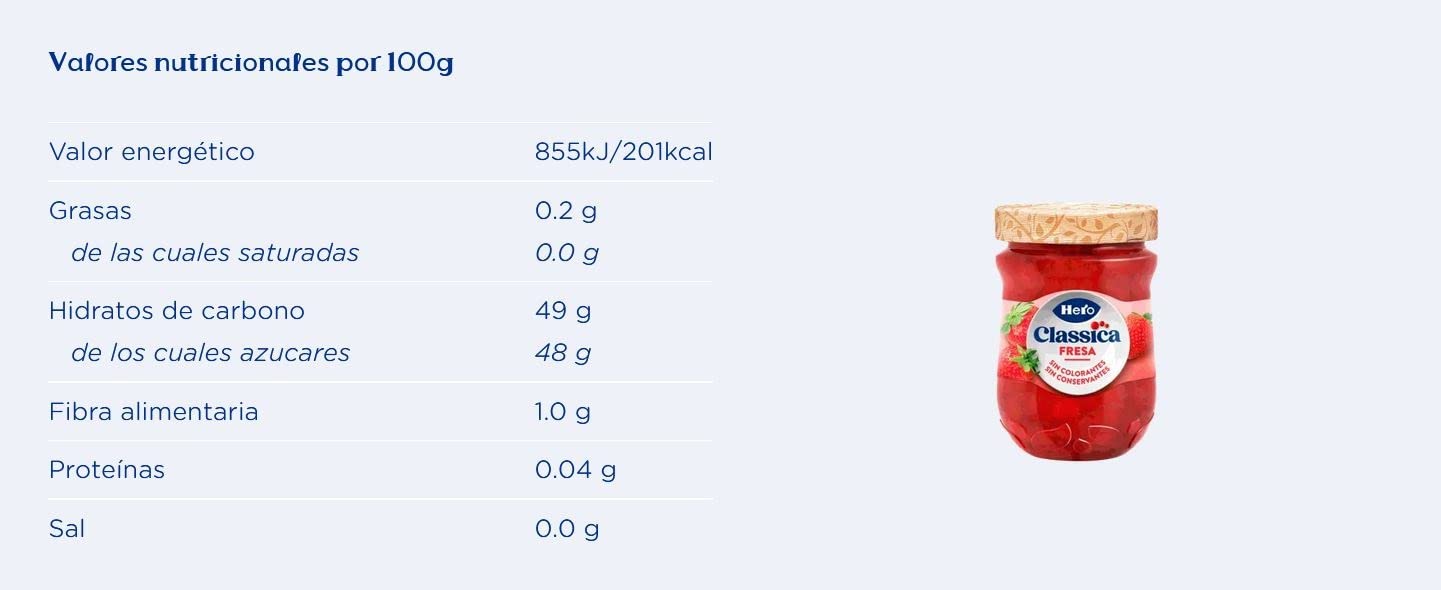 Hero Classica Mermelada de Fresas, Sin colorante ni conservantes - 330g