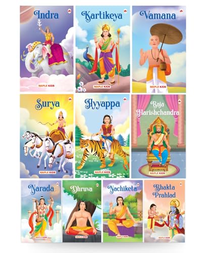 Image of Story Books for Kids (Set of 10 Books) (Illustrated) - Mythology Books for Children - Nachiketa, Dhruva, Narada, Harish Chandra, Bhakta Prahlad, Surya, Kartikeya, Indra, Ayyappa, Vamana