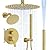 JQBQS Shower System Shower Faucet Set Rainfall Shower Set with Valve 12+6" Dual Rain Shower Head with Handheld Ceiling Mount Wall Mount Shower Head Shower System, Brushed Gold