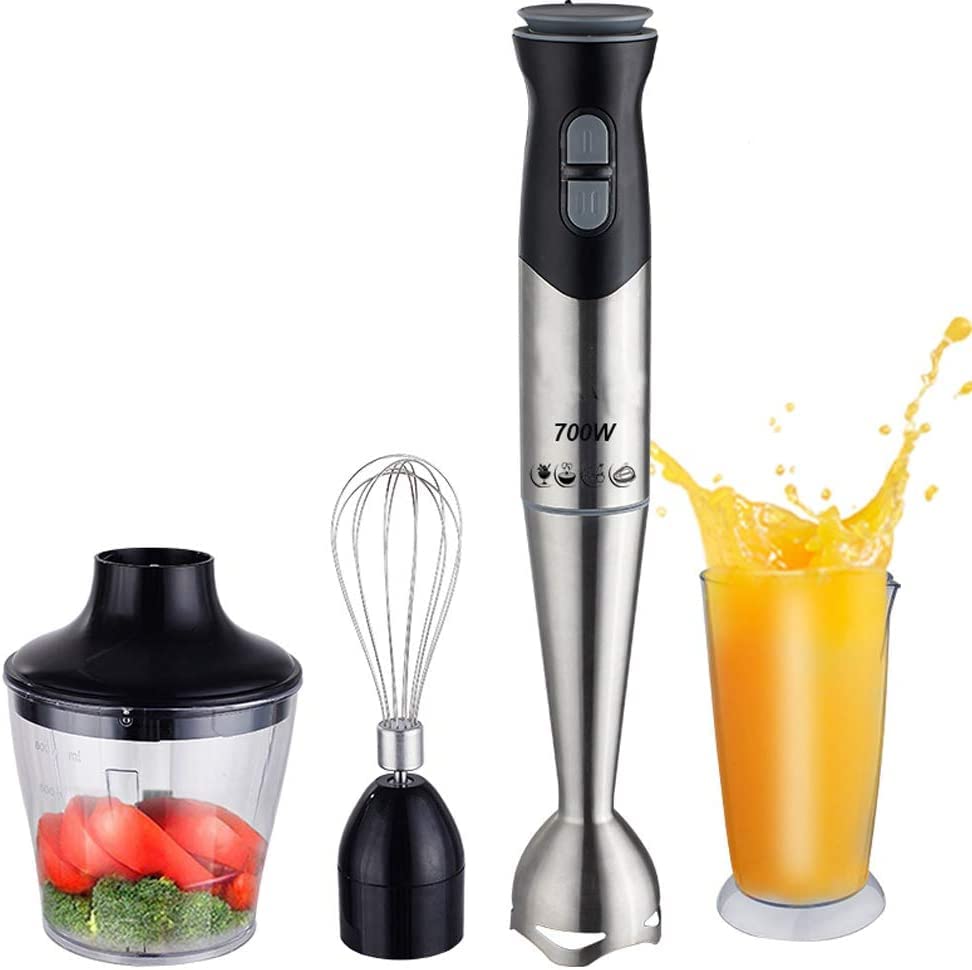 Hand Blender, Chopper, Whisk, 4 in 1, Copper Motor, 700W, 800ML Cup&Bowl, Stainless Steel