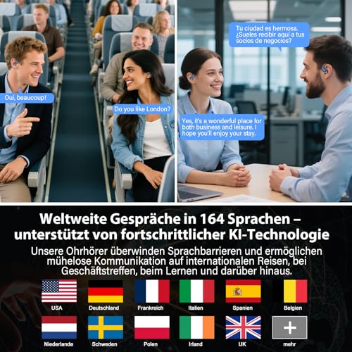 KI Übersetzer Kopfhörer 4-in-1, Echtzeit Sprachübersetzer kopfhörer, 164 Sprachen & 7 Modi, Übersetzer Ohrhörer Bluetooth 5.4 mit APP, 50H Übersetzungs Ohrhörer für Geschäft, Lernen, Reisen (Eisblau)