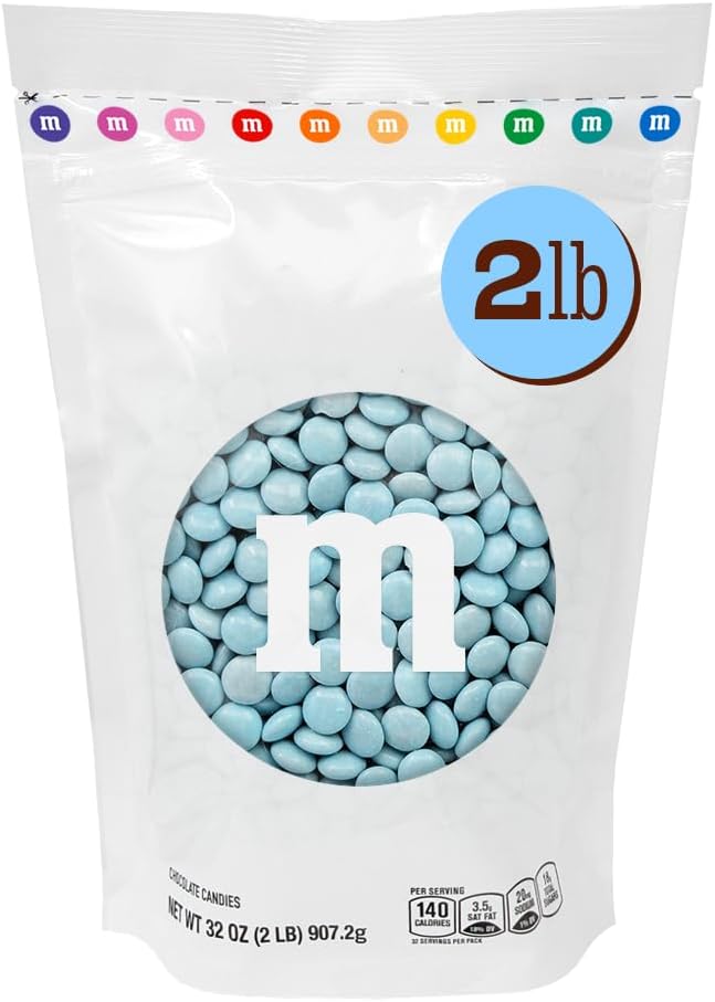 - M&M'S Light Blue Milk Chocolate Candy, 2 lb Bulk Resealable Bag | Real Milk Chocolate, Baby Showers, Gender Reveals, Birthday Parties, Dessert Tables, Theme Parties, DIY Favors, Kosher