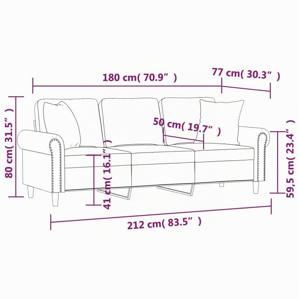 Gecheer Divano a 3 Posti con Cuscini Grigio Chiaro 180 cm in Velluto