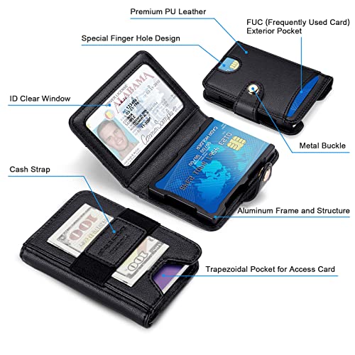 nuoku Mens Wallet, Credit Card Holder for Men, Bifold RFID Blocking Aluminum Slim Wallet for Men with Cash Strap (Black)2