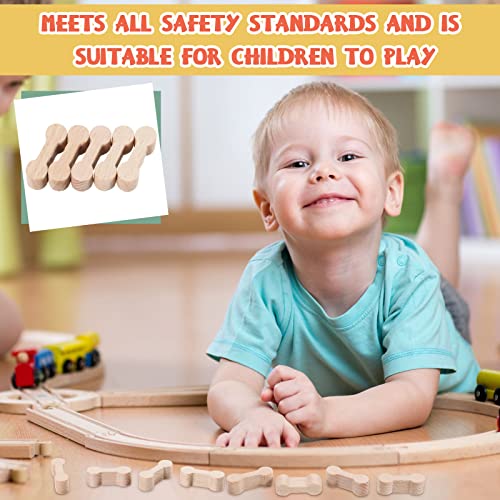 hanaive 20 pcs wooden dog bone track connector pack accessories wooden train track adapter connector pieces toy train set for teens to make wood railway