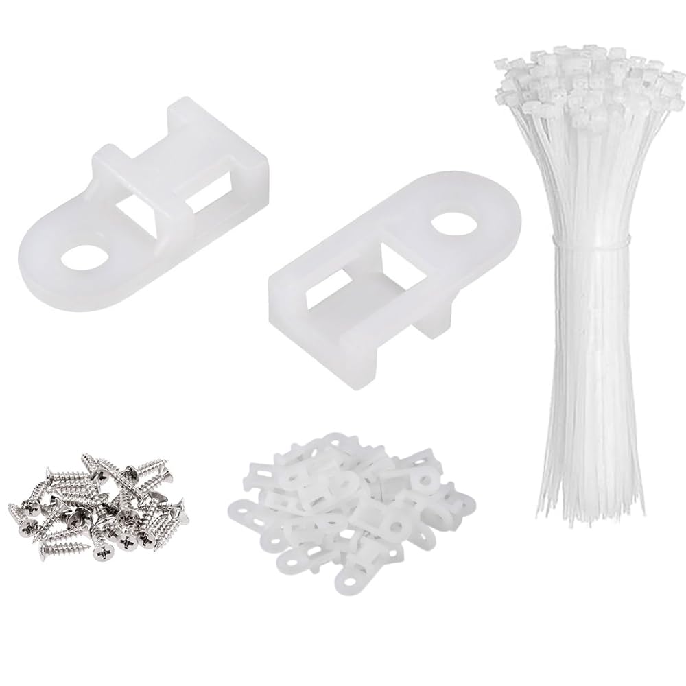 120 Set Cable Zip Tie Mounts Kit with 6" Zip Ties, White Cable Tie Base and Tapping Screw - Wire Cable Clips Organizer Holders Clamps.