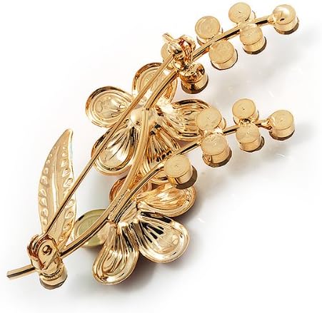 Gold Tone Enamel Crystal Floral Brooch (Pink&Red), white / ivory, gold, red, green, pink - Image 5