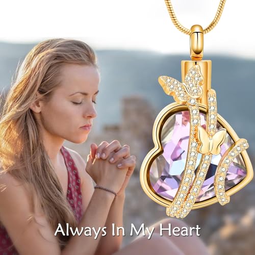 Hearbeingt Butterfly Heart Urn Necklaces for Ashes Crystal Cremation Jewelry Stainless Steel Ash Pendant for Human/Pets Memorial Necklace Keepsake Jewelry with Fill Tool3